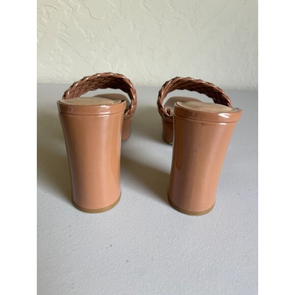 Rachel Zoe Gabrielle Light Brown Woven Patent Platform Shoes 4" Block Retro Mod - Picture 8 of 9